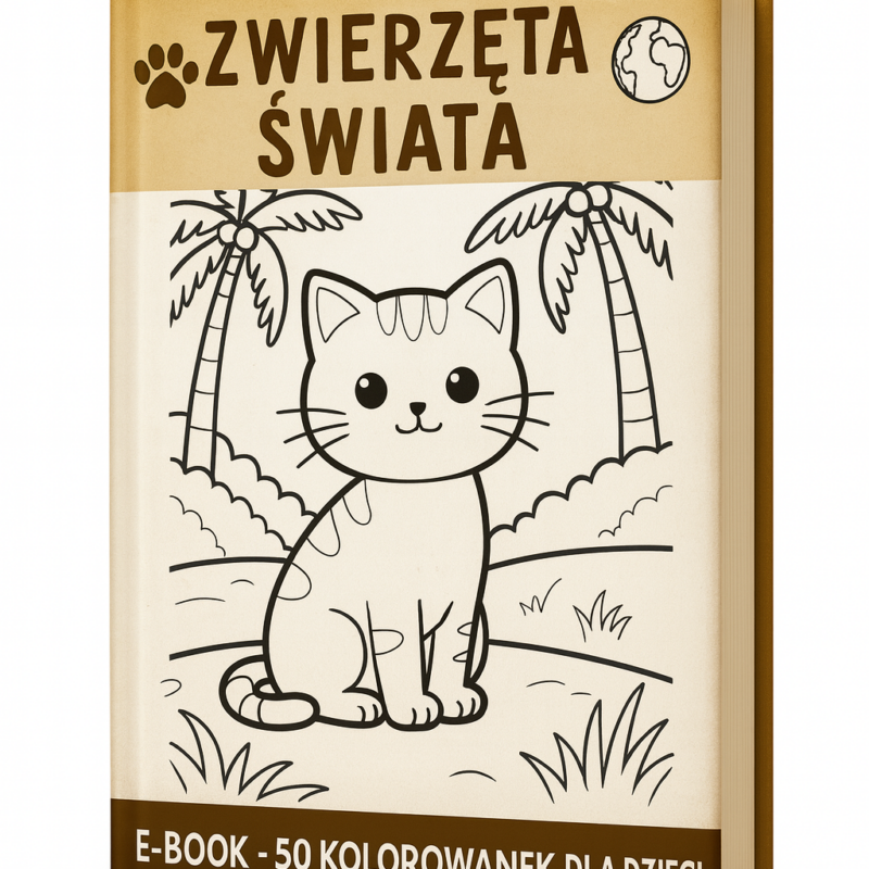 🐾Ebook „Zwierzęta Świata” – 50 kolorowanek dla dzieci🌍